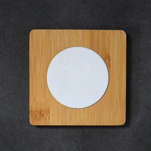 9.5cm Sublimation Wooden Ceramic Coaster Cups Mat Pad Thermal Bumpers Blank White Heat Transfer absorb Water Cup Coasters Easy Removal Holder For Home Decor