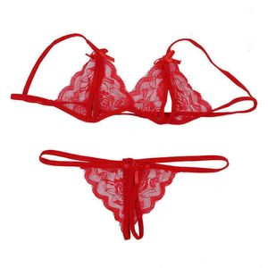 NXY Sexy Underkläder Kvinnor Sexig Lace Öppna Crotch Thongs G String Underkläder Underkläder + Bra Set Hot 0401