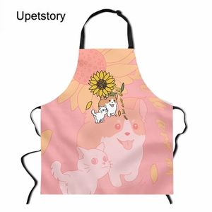 女性のためのUpetStory sかわいい子犬のコーギープリントキッチンホーム耐久性ビブレストランシェフクリーニングエプロンカスタムD220704