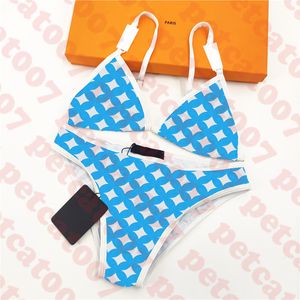 Blue Jacquard Bikini Womens Bra Set Letter Print Swimwear For Women White Chain Swimsuit Suit