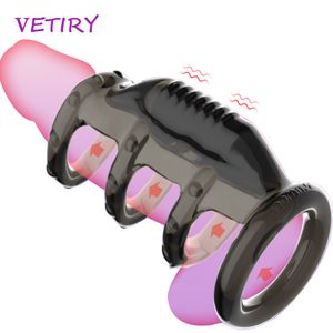 Dick Vibrating Sleeve For Men Dildo Extender Bullet Vibratore Riutilizzabile Penis Ring Intimo Goods Allargamento Anelli Giocattoli sexy