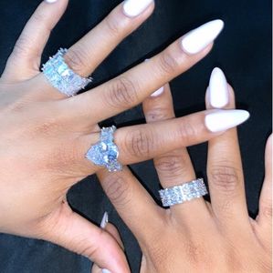 Cluster Rings Classic Wedding Engagement Band Wide Full Cubic Zirconia Eternity Luxury Sparking Women Delicate Double Tiny CZ Ringscluster