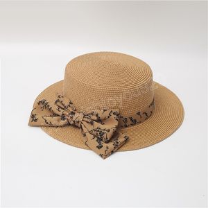 Cappello da sole estivo da donna con fiocco a tesa larga in rafia con cappelli da spiaggia per il tempo libero Lady Flat Gorras