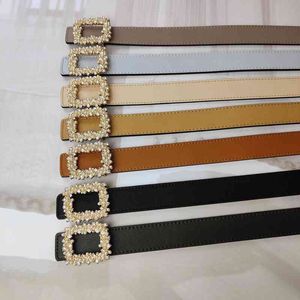 Belts designer belt style lychee pattern color leather women's Square pearl diamond smooth buckle simple and versatile Jeans Belt women L0ZN