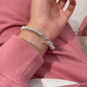 Bracelets de charme prata esterlina lisa grandes círculos de fivela de fivela para mulheres noivado de casamento de moda jóias finas INTE22