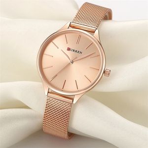 Curren Women Watches Luxury Wrist Watch Relogio Feminino Clock för kvinnor Milanese Steel Lady Rose Gold Quartz Ladies Watch New 201124