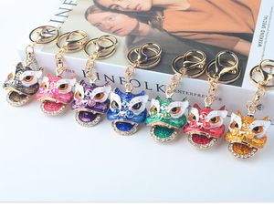 10PCS TORB PARTES Creative Gift Chinese Style Lion Top Dance Stopy Key Pierścień Moda Wisior Wisior 7 Colors