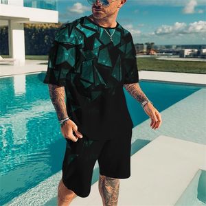 Summer Men's Tracksuits TurMeds thirts Sets Sets Beach Style 3D Print 2 peças Shorts Trend Tee Top Casual Top Vintage Fort 220708