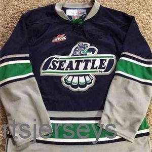 Thr Seattle Thunderbirds weiß bule grün HERREN Hockey Jersey Stickerei genäht Passen Sie eine beliebige Nummer und einen beliebigen Namen an