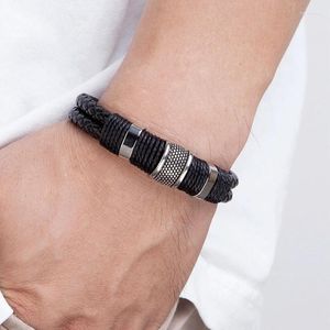 Perlenstränge, handgewebtes Lederband-Armband, Magnetschnalle, Legierung, Handmann, Weihnachtsgeschenk für Freund, glückliches Inte22