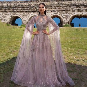 sequined Dubai Muslim Luxury Mermaid Evening Dresses Long Lace Appliques Full Sleeves Beading Crystal Floor Length Prom Dress Formal Party Gowns