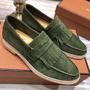 LOROs Summer Charms embellished Walk suede loafers shoes Apricot Genuine leather casual slip on flats women Luxury Designers flat Dress shoe factory footwear