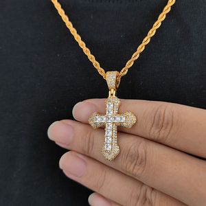 Diamond Stone Cross Pendants Necklace Jewelry 18K Real Gold Plated Men Women Gift Religious Jewelry