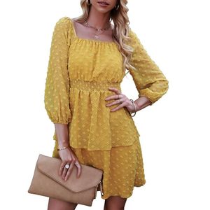 Casual Dresses Womens Square Collar Three Quarter Sleeves Backless V Neck Mini Dress Summer Dot Flowy Short Blue And Gold GownCasual