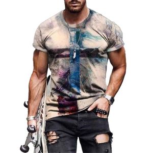 Men's T-Shirts Casual Summer Fashion Men Abstract Printed Round Neck Short Sleeve Top Retro T-Shirt Large Printing Street Trend Loose Pullov