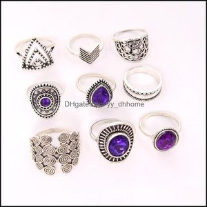 Band Rings Jewelry Fan Shaped Water Drop Amethyst Fashion Light Luxury Simple Diamond Emerald Joint-Rings Geometric Hollow Triangle Rhinesto