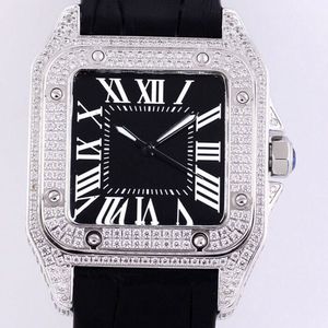 Mens Watch Automatic Mechanical Watches 51x39x11.5mm Inlaid With Rhinestones Waterproof 50 Meters Cowhide Strap Montre de Luxe