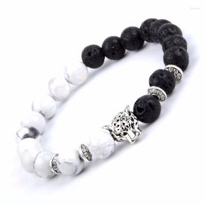 Charme Armbänder Leopard Kopf Bangels Für Frauen Natürliche Lava Weiß Howlith Stein Perlen Armreif Männer Schmuck Geschenk Pulseras Mujer Fawn22