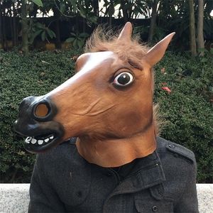 Horror Ball Mask Horse Head Mask Cosplay Halloween Party Show Toy Latex Horse Head Animal Head Cover T200703