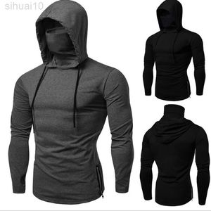 New Mens Fitness Sweatshirts Men Black Gray Hooded Sweatshirt Sports Running Long Sleeve T Shirt Clothing Male Sportswear MY842 L220730