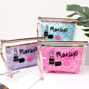 Travel PVC Cosmetic Bags Lady Transparent Clear Zipper Cartoon Makeup Bags Organizer Travels Bath Wash Make Up Tote Handbags Case