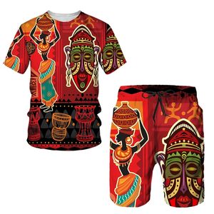 Est African Print Women S Men s T Shirts Set Africa Dashiki Mens Tracksuit Vintage Tops Sport and Leisure Summer Male Suit 220617