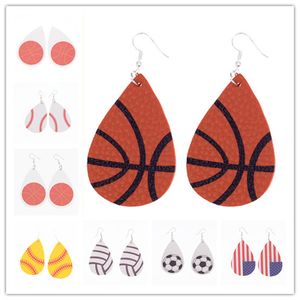 orecchini pendenti in pelle PU con pallacanestro, calcio, pallavolo, rugby, baseball, bandiera americana