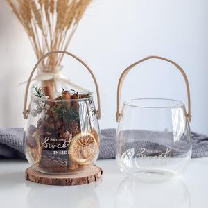 Vasen Spezialglasblüte Vase transparent mit Ledergriff Tabletop Ornamente Behälter Pflanzen Halter Wohnkultur