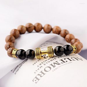 Fios de miçangas lindas pulseiras de liga de madeira de madeira natural pulseiras de pedra preta pulseiras para homens fitness ouro berbell jóias pulseras ken