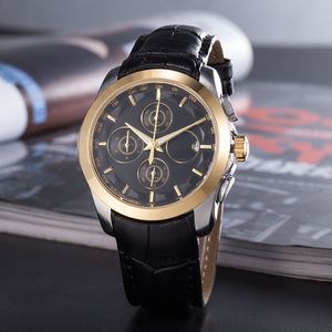 Business Men's European and American Fashion Tianjia Quartz Watch Three Eyes Running Second Calendar Display Belt Buckle