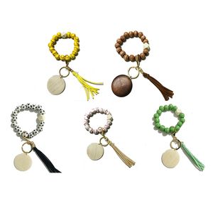 Bollpärlor sportarmband nyckelring tassel nyckelringar hänge kreativ fotboll basket baseball träpärla armband s