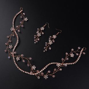 Başlıklar Rhinestone Kristal Gelin Head Bandı ve Küpe Moda El Yapımı Düğün Saç Aksesuarları Kadınlar için Set Partisi Headpieceheadp