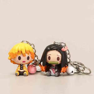 Demon Slayer Anime Keychain Söt Nezuko Tanjirou Inosuke Zenitsu Figur 3D Toys Key Chain Keyring Jewelry Accessories Fans Gifts G220421