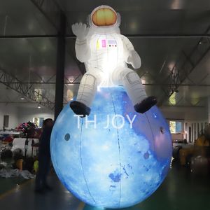 Air a ar a porta de 13 pés 4m de iluminação LED Astronauta inflável com modelo de modelo de lua