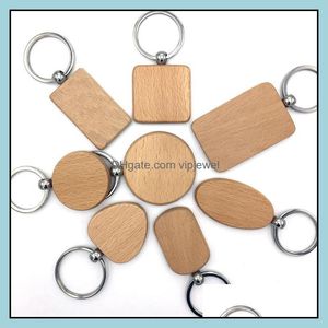 Keychains Fashion Accessories Wood Keychain Round Rec Square Oval Heart Goose Egg Shape Key Rings Diy Wooden Keyring Holder Car Dhchj