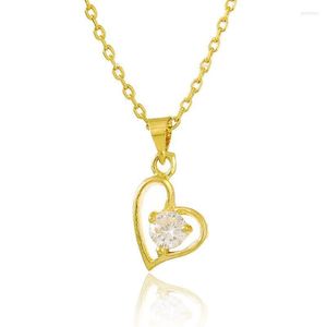 Chokers Pure Gold 24K Necklace Plating Love Heart Zircon Crystal Pendant 2MM Women's Wedding Jewelry GiftChokers Godl22