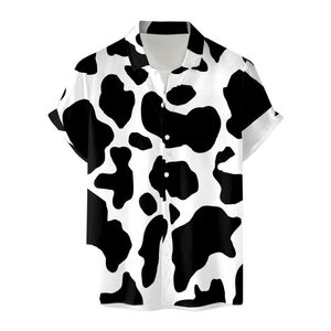 Men's Casual Shirts Milk Cow Print Beach Aloha Men Summer Loose Fit Short Sleeve Hawaiian Floral Shirt Holiday Vacation Clothing ChemiseMen'