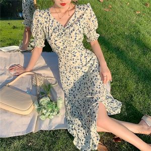 Harajuku Floral Dress for Women Party French Vintage Retro Office Lady Casual Club Mini Sexy Dresses Summer Clothes 220509