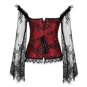 Bustiers Korsetts Damen Halloween Steampunk Korsett Sexy Lange Rote Spitze Party Club Hochzeit Top XL S-6XLBustiers