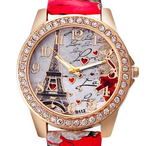 Women Big Watches Fashion Luxury Crystal Paris Eiffel Tower Watches Women Leather Leather Band Wristwatch Watch Casual Ladies Watches