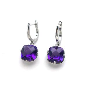 Dangle & Chandelier Natural Amethyst Earrings Sterling 925 Silver Gemstone Cushion 10mm For Women Birthday Party Jewelry GiftDangle