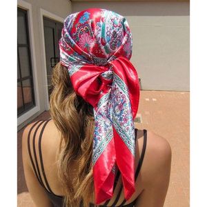 90 cm tryck Silk Satin fyrkantig huvud halsduk halsdukar lady hår bandanas natt sover hijab halsdukar för kvinnor