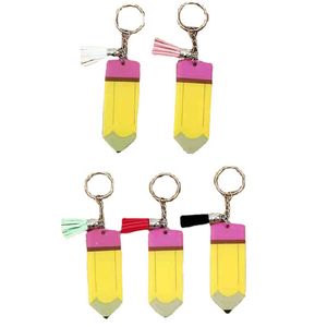 Personalized Blank Tassel Keychain Creative Pencil Keychains Acrylic Key Chain Teacher's Day Gift DIY Keyring