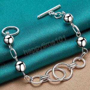 Bracciale a catena con perline lisce a sfera multi-cerchio in argento sterling 925 per gioielli di moda per feste di fidanzamento da uomo da donna