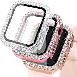 Glass Film Full Diamond PC Cases for Watch Series 7 Screen Protector 40mm 44mm 38mm 42mm