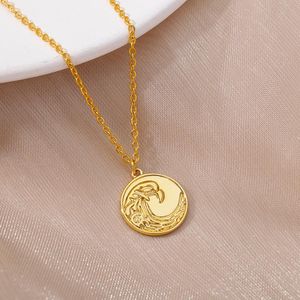 Chains Vintage Wave Bird Wing Necklaces For Women Stainless Steel Plated Waves Embossed Coin Pendant Necklace Beach Jewelry GiftChains