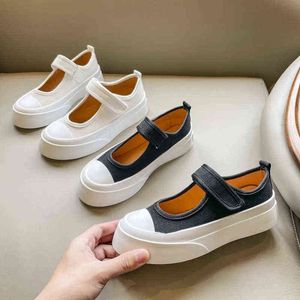 Elbise ayakkabıları tıknaz platform Mary Janes Kadın Moda Kama Tuval Tatlı Harajuku Flats Espadrilles Sneakers Black White 2022 Loafers 220518