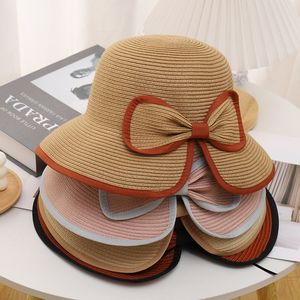 2022 Nya kvinnor Bow Summer Visors Straw Hat Foldbar Sun Cap Wide Large Brim Hats Ladies Beach UV Protection Bonnet