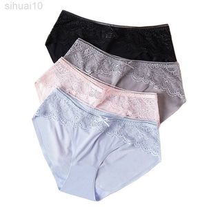 Roupa contínua Mulheres Sexy Briefres de gelo Slik Bow Bow Girls Briefs Sexy Lace Cantura baixa Coloque Algodão Cruz Feminino Lingerie L220802