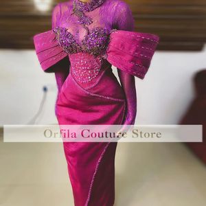 Robe de Soiree de Mariage Fuchsia aftonklänningar spetsapplikation sjöjungfru prom klänningar afrikansk aso ebi mottagningsklänning
